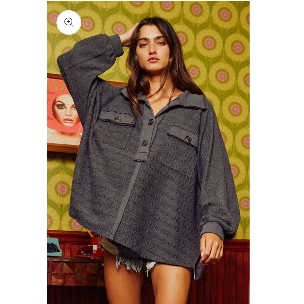 French Terry Knit Collared Top